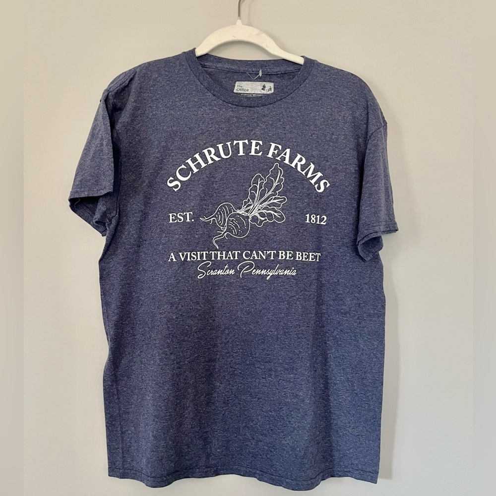 The Office Schrute Farms Unisex Medium Navy Heather Tee Shirt NWOT